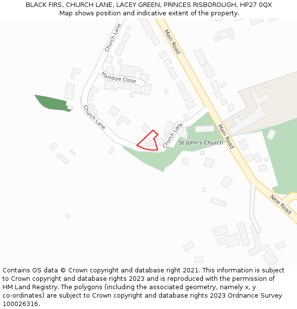 BLACK FIRS, CHURCH LANE, LACEY GREEN, PRINCES RISBOROUGH, HP27 0QX: Location map and indicative extent of plot