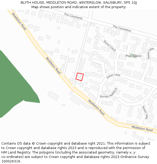 BLYTH HOUSE, MIDDLETON ROAD, WINTERSLOW, SALISBURY, SP5 1QJ: Location map and indicative extent of plot