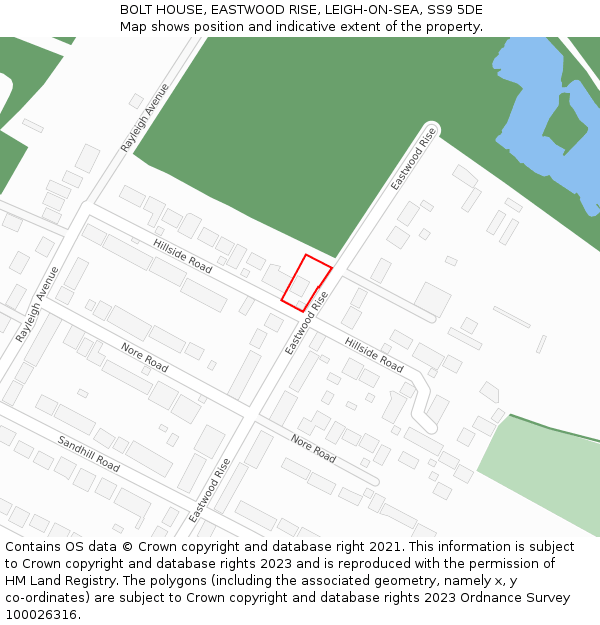 BOLT HOUSE, EASTWOOD RISE, LEIGH-ON-SEA, SS9 5DE: Location map and indicative extent of plot