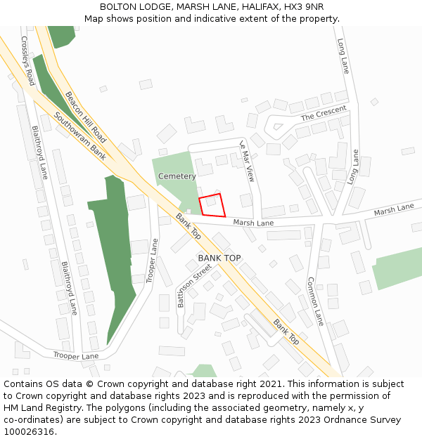 BOLTON LODGE, MARSH LANE, HALIFAX, HX3 9NR: Location map and indicative extent of plot