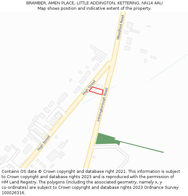 BRAMBER, AMEN PLACE, LITTLE ADDINGTON, KETTERING, NN14 4AU: Location map and indicative extent of plot