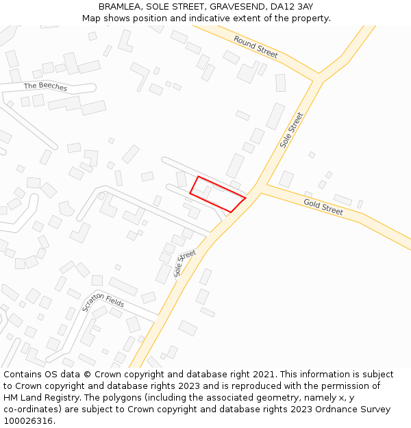 BRAMLEA, SOLE STREET, GRAVESEND, DA12 3AY: Location map and indicative extent of plot