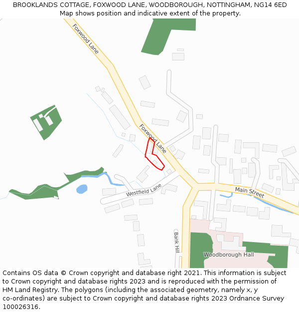 BROOKLANDS COTTAGE, FOXWOOD LANE, WOODBOROUGH, NOTTINGHAM, NG14 6ED: Location map and indicative extent of plot