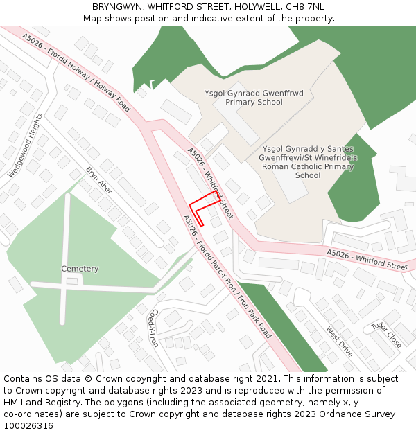 BRYNGWYN, WHITFORD STREET, HOLYWELL, CH8 7NL: Location map and indicative extent of plot