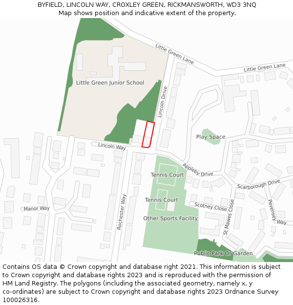 BYFIELD, LINCOLN WAY, CROXLEY GREEN, RICKMANSWORTH, WD3 3NQ: Location map and indicative extent of plot