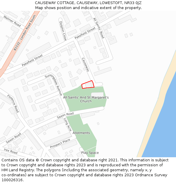 CAUSEWAY COTTAGE, CAUSEWAY, LOWESTOFT, NR33 0JZ: Location map and indicative extent of plot