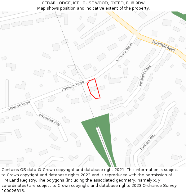 CEDAR LODGE, ICEHOUSE WOOD, OXTED, RH8 9DW: Location map and indicative extent of plot