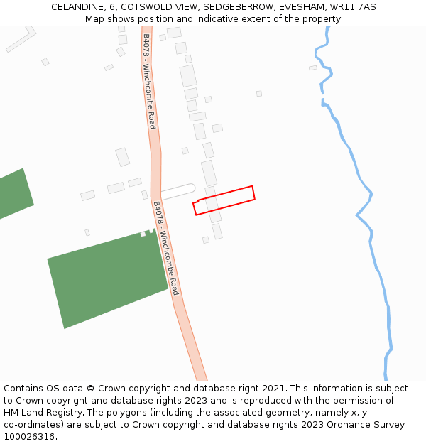 CELANDINE, 6, COTSWOLD VIEW, SEDGEBERROW, EVESHAM, WR11 7AS: Location map and indicative extent of plot