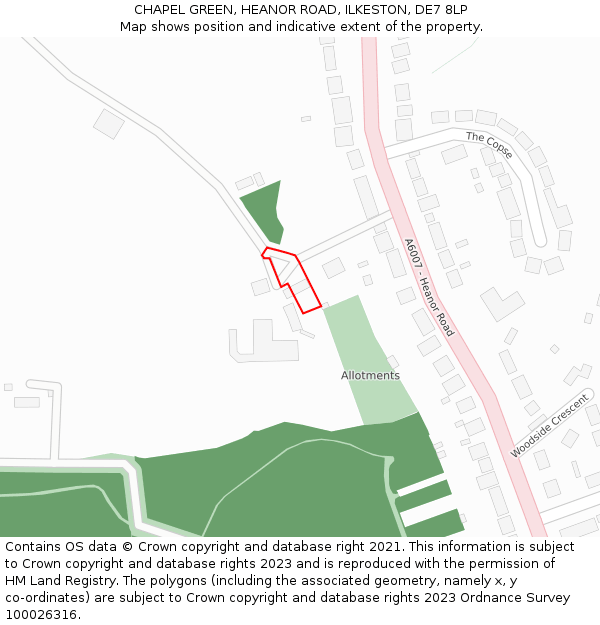 CHAPEL GREEN, HEANOR ROAD, ILKESTON, DE7 8LP: Location map and indicative extent of plot