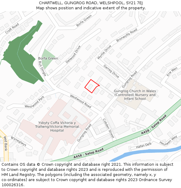 CHARTWELL, GUNGROG ROAD, WELSHPOOL, SY21 7EJ: Location map and indicative extent of plot