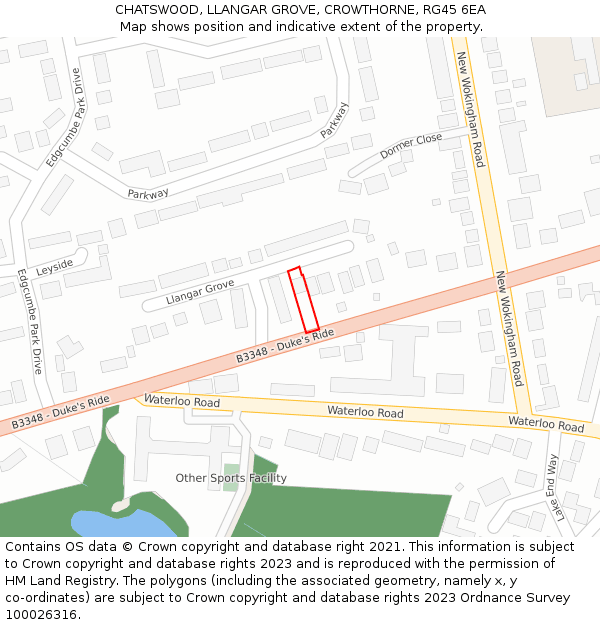 CHATSWOOD, LLANGAR GROVE, CROWTHORNE, RG45 6EA: Location map and indicative extent of plot