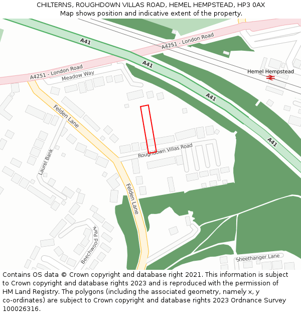 CHILTERNS, ROUGHDOWN VILLAS ROAD, HEMEL HEMPSTEAD, HP3 0AX: Location map and indicative extent of plot