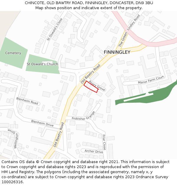 CHINCOTE, OLD BAWTRY ROAD, FINNINGLEY, DONCASTER, DN9 3BU: Location map and indicative extent of plot