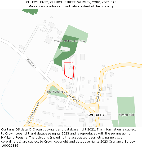 CHURCH FARM, CHURCH STREET, WHIXLEY, YORK, YO26 8AR: Location map and indicative extent of plot