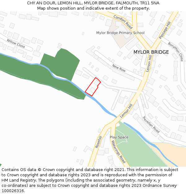 CHY AN DOUR, LEMON HILL, MYLOR BRIDGE, FALMOUTH, TR11 5NA: Location map and indicative extent of plot