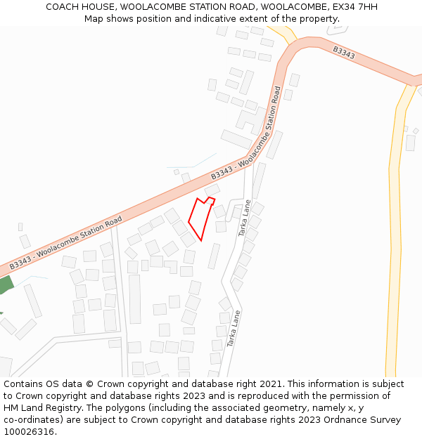 COACH HOUSE, WOOLACOMBE STATION ROAD, WOOLACOMBE, EX34 7HH: Location map and indicative extent of plot