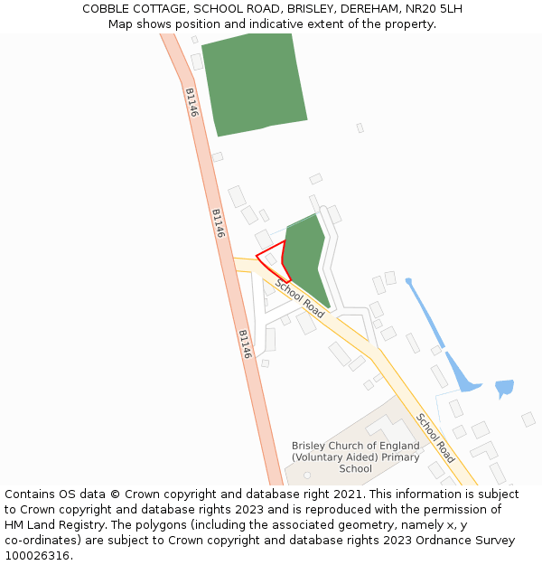 COBBLE COTTAGE, SCHOOL ROAD, BRISLEY, DEREHAM, NR20 5LH: Location map and indicative extent of plot