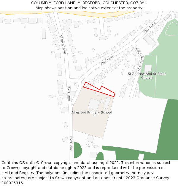 COLUMBIA, FORD LANE, ALRESFORD, COLCHESTER, CO7 8AU: Location map and indicative extent of plot