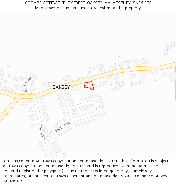 COOMBE COTTAGE, THE STREET, OAKSEY, MALMESBURY, SN16 9TG: Location map and indicative extent of plot