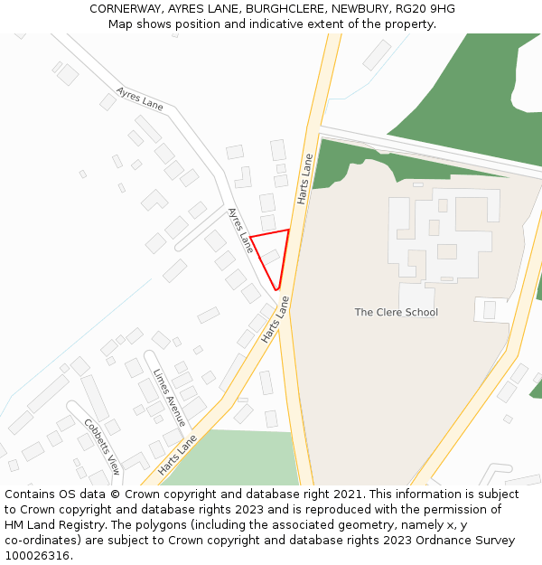 CORNERWAY, AYRES LANE, BURGHCLERE, NEWBURY, RG20 9HG: Location map and indicative extent of plot