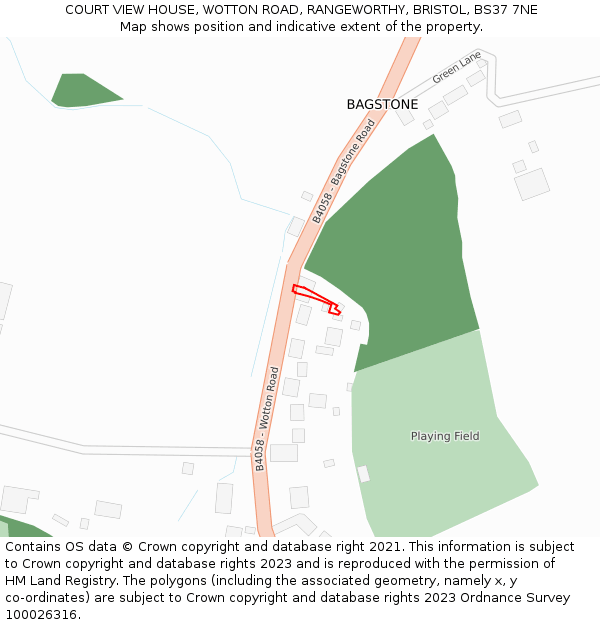 COURT VIEW HOUSE, WOTTON ROAD, RANGEWORTHY, BRISTOL, BS37 7NE: Location map and indicative extent of plot