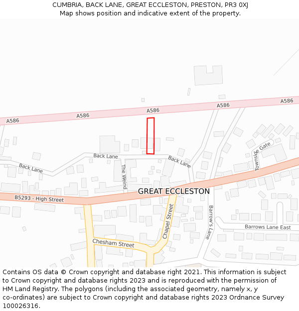 CUMBRIA, BACK LANE, GREAT ECCLESTON, PRESTON, PR3 0XJ: Location map and indicative extent of plot