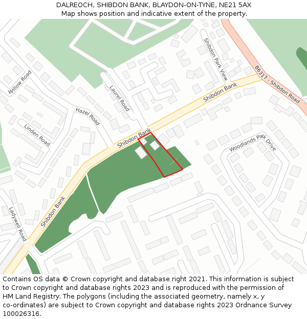 DALREOCH, SHIBDON BANK, BLAYDON-ON-TYNE, NE21 5AX: Location map and indicative extent of plot