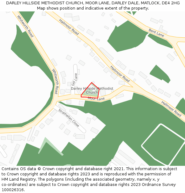 DARLEY HILLSIDE METHODIST CHURCH, MOOR LANE, DARLEY DALE, MATLOCK, DE4 2HG: Location map and indicative extent of plot