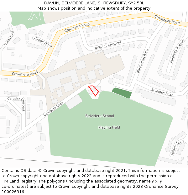 DAVLIN, BELVIDERE LANE, SHREWSBURY, SY2 5RL: Location map and indicative extent of plot