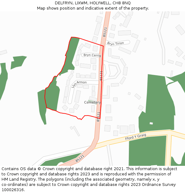 DELFRYN, LIXWM, HOLYWELL, CH8 8NQ: Location map and indicative extent of plot