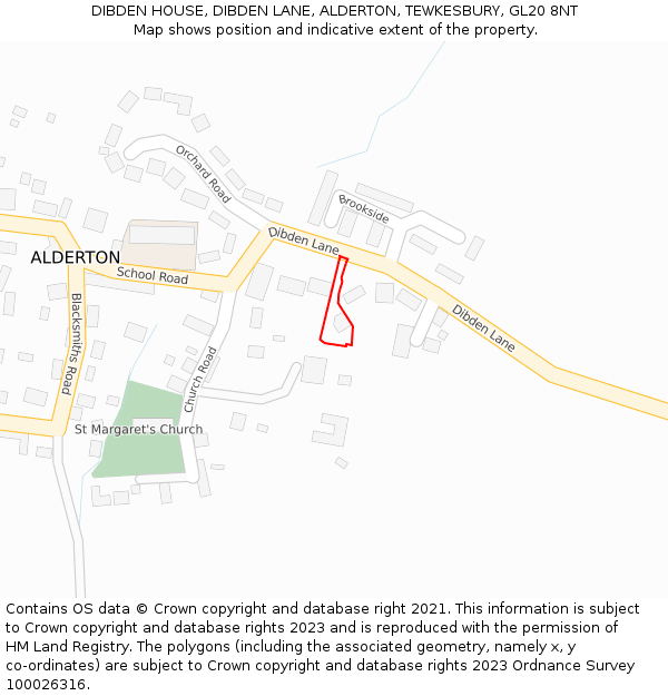 DIBDEN HOUSE, DIBDEN LANE, ALDERTON, TEWKESBURY, GL20 8NT: Location map and indicative extent of plot