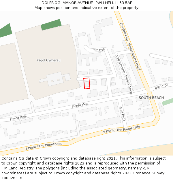 DOLFRIOG, MANOR AVENUE, PWLLHELI, LL53 5AF: Location map and indicative extent of plot