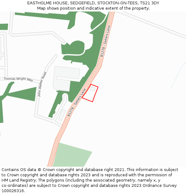 EASTHOLME HOUSE, SEDGEFIELD, STOCKTON-ON-TEES, TS21 3DY: Location map and indicative extent of plot