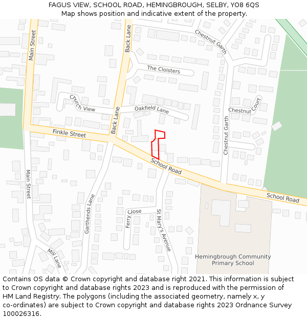 FAGUS VIEW, SCHOOL ROAD, HEMINGBROUGH, SELBY, YO8 6QS: Location map and indicative extent of plot