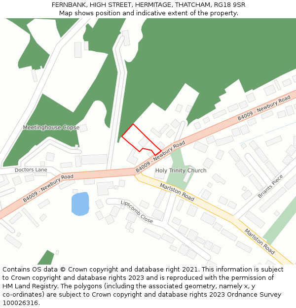 FERNBANK, HIGH STREET, HERMITAGE, THATCHAM, RG18 9SR: Location map and indicative extent of plot