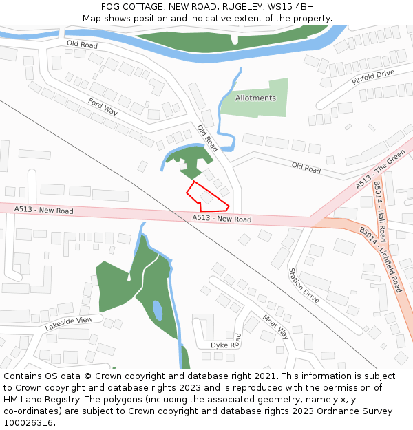 FOG COTTAGE, NEW ROAD, RUGELEY, WS15 4BH: Location map and indicative extent of plot