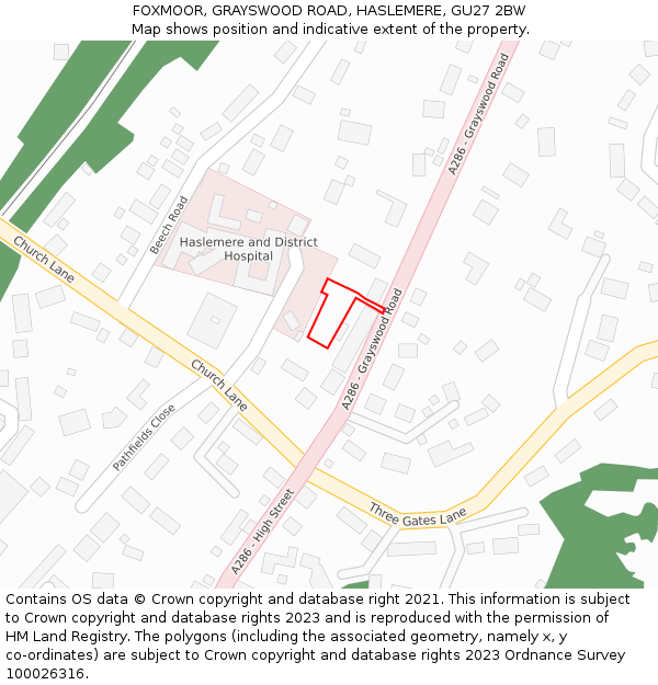 FOXMOOR, GRAYSWOOD ROAD, HASLEMERE, GU27 2BW: Location map and indicative extent of plot