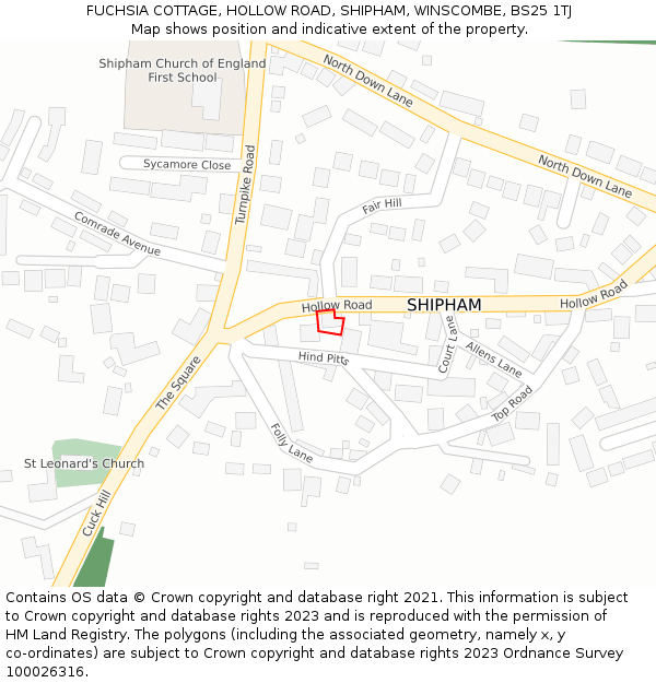 FUCHSIA COTTAGE, HOLLOW ROAD, SHIPHAM, WINSCOMBE, BS25 1TJ: Location map and indicative extent of plot