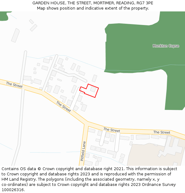 GARDEN HOUSE, THE STREET, MORTIMER, READING, RG7 3PE: Location map and indicative extent of plot