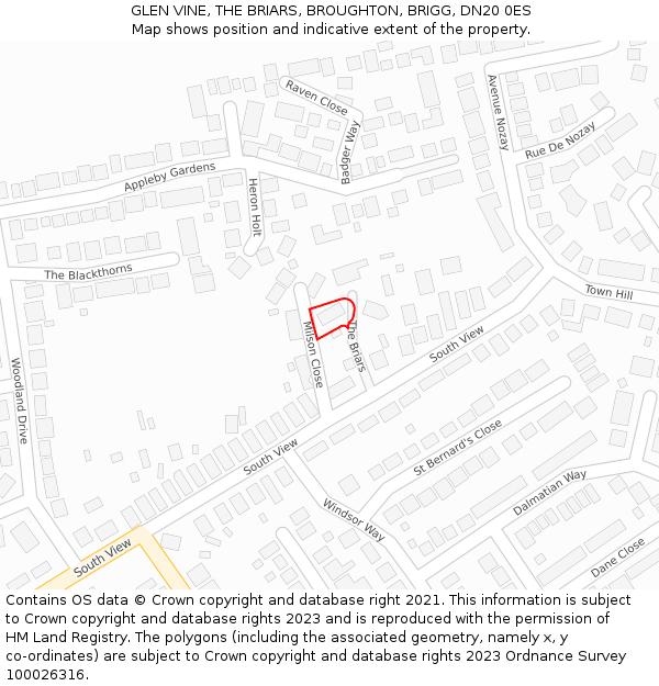 GLEN VINE, THE BRIARS, BROUGHTON, BRIGG, DN20 0ES: Location map and indicative extent of plot