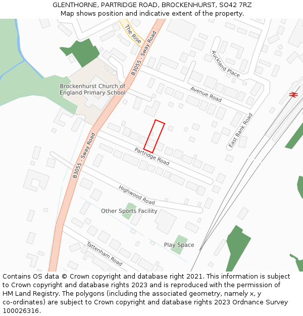 GLENTHORNE, PARTRIDGE ROAD, BROCKENHURST, SO42 7RZ: Location map and indicative extent of plot