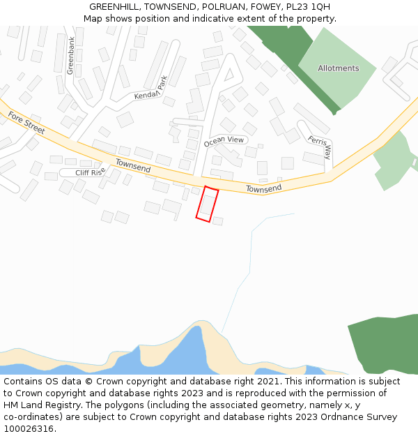 GREENHILL, TOWNSEND, POLRUAN, FOWEY, PL23 1QH: Location map and indicative extent of plot