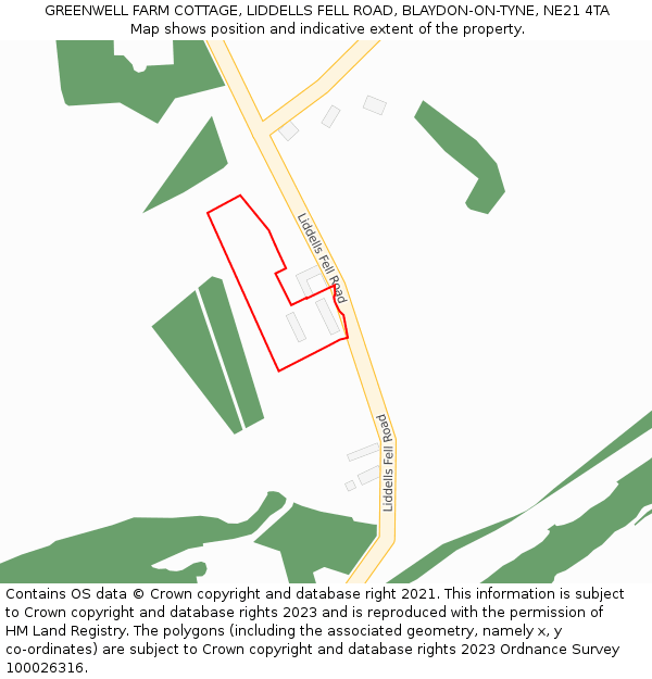 GREENWELL FARM COTTAGE, LIDDELLS FELL ROAD, BLAYDON-ON-TYNE, NE21 4TA: Location map and indicative extent of plot