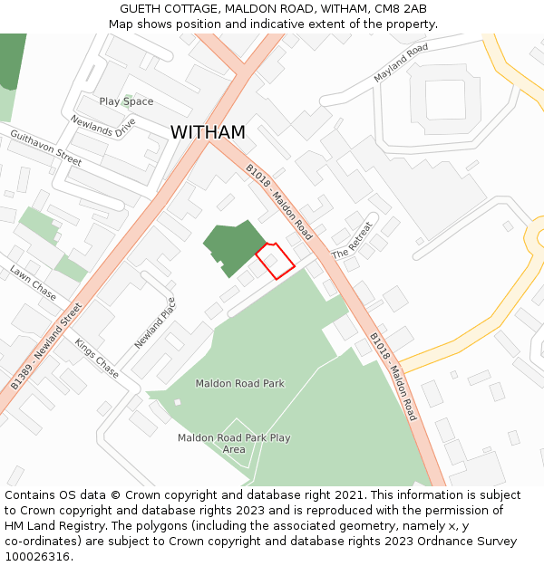 GUETH COTTAGE, MALDON ROAD, WITHAM, CM8 2AB: Location map and indicative extent of plot