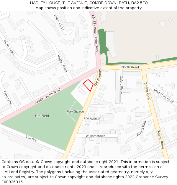 HADLEY HOUSE, THE AVENUE, COMBE DOWN, BATH, BA2 5EQ: Location map and indicative extent of plot