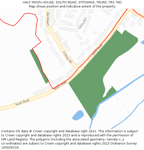 HALF MOON HOUSE, SOUTH ROAD, STITHIANS, TRURO, TR3 7AD: Location map and indicative extent of plot