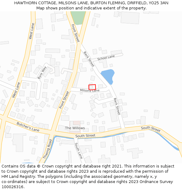 HAWTHORN COTTAGE, MILSONS LANE, BURTON FLEMING, DRIFFIELD, YO25 3AN: Location map and indicative extent of plot