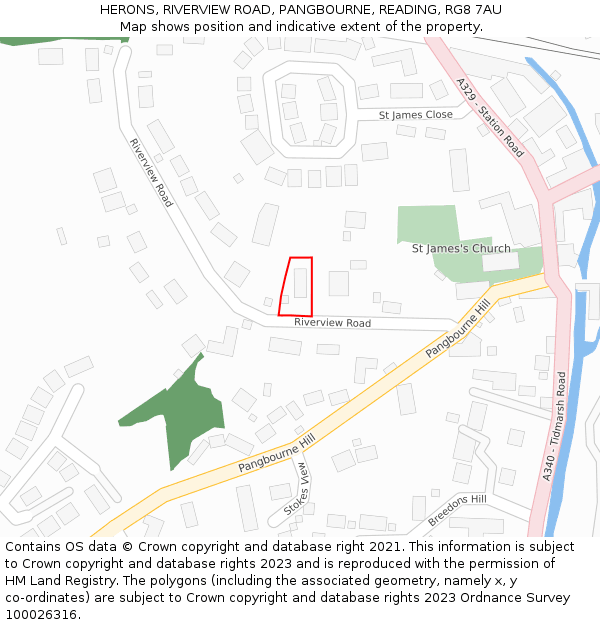 HERONS, RIVERVIEW ROAD, PANGBOURNE, READING, RG8 7AU: Location map and indicative extent of plot