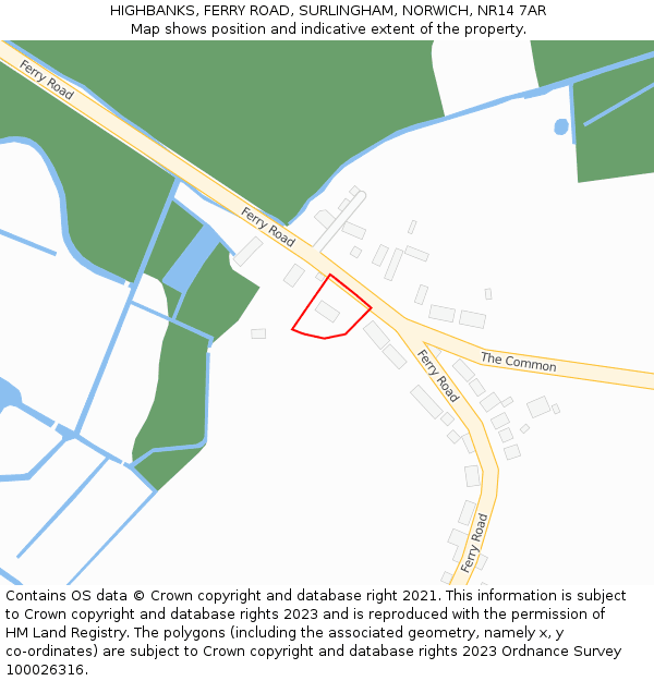 HIGHBANKS, FERRY ROAD, SURLINGHAM, NORWICH, NR14 7AR: Location map and indicative extent of plot