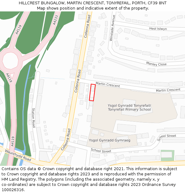 HILLCREST BUNGALOW, MARTIN CRESCENT, TONYREFAIL, PORTH, CF39 8NT: Location map and indicative extent of plot